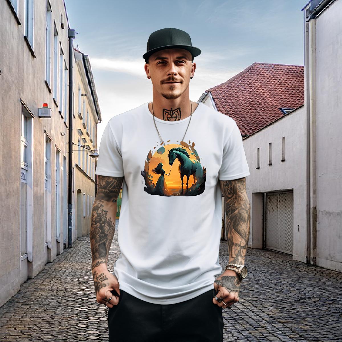 Fashion Design T Shirt For Man 230g Cotton horse Anime Printing Street Tops Crew Neck Cool Design Tshirts Oversized