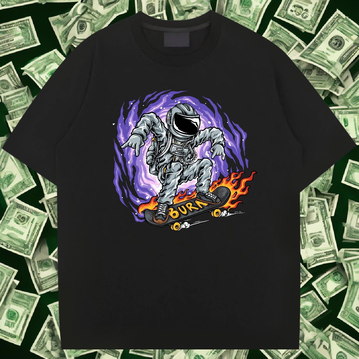 Mens T Shirts 230g Pure Cotton cosmonaut Hip Hop Round Neck Short Sleeve Black White Men Tees DIY Customized High Quality Tops Tees