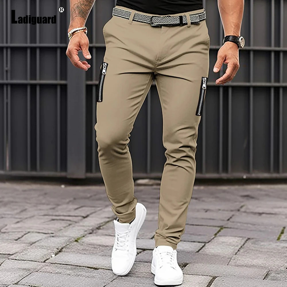 Plus Size 3xl Mens Cargo Pants Solid Grey White Pencil Elegant Fashion Zipper Pockets Trouser Men Streetwear 240806