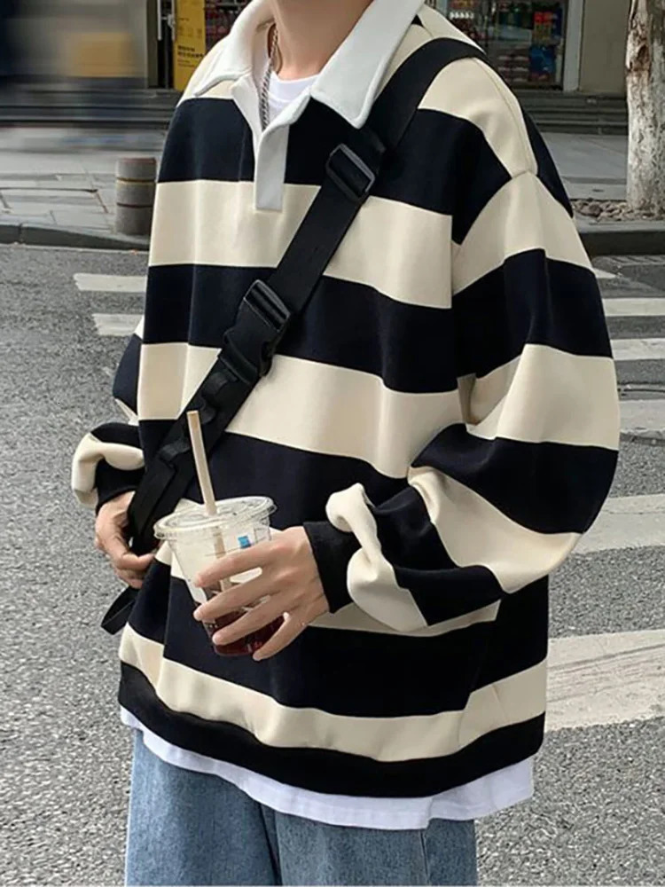 Green Striped T shirt Women Oversized Tee Harajuku Long Sleeve preppy Polo Shirt Ladies T-shirts For Teenagers Spring Casual Top 240806