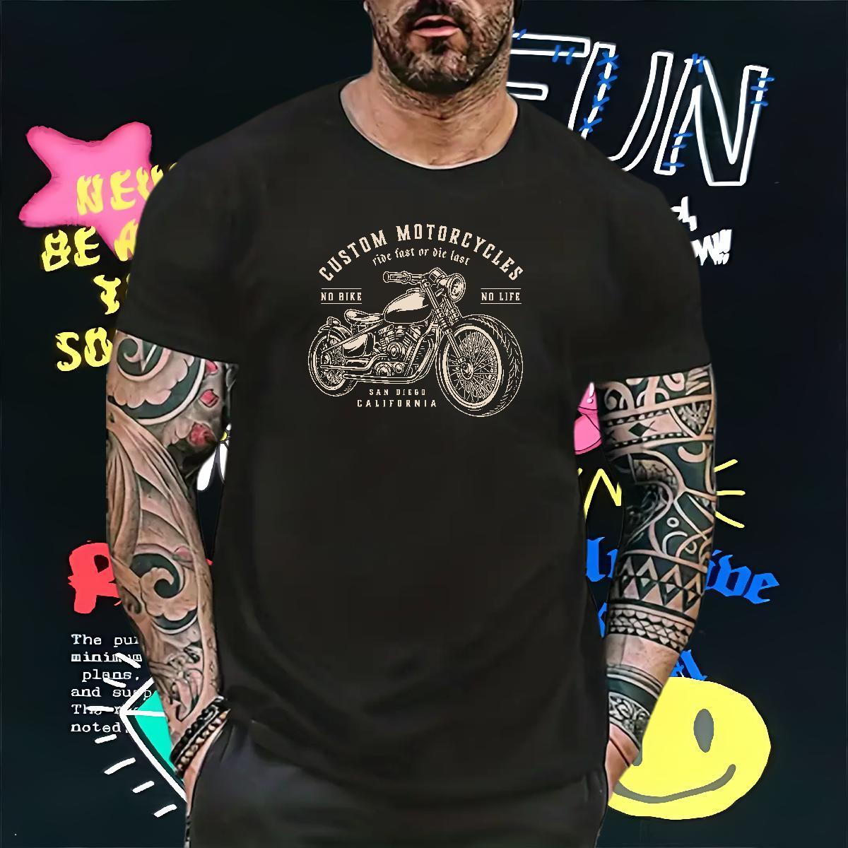 Classic Casual T-Shirts Motorcycle Polos 230g Cotton Casual Daily Wear Comfortable Plus Size Cartoon Breathable Crew Neck Men Tops Tees