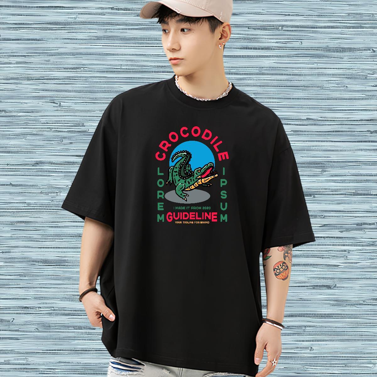 Casual New T Shirt For Man 230g Pure Cotton crocodile Home Outdoor Clothings Short Sleeve O-Neck High Quality Men Tshirts Floral Print