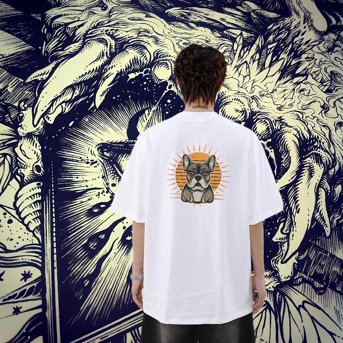 Factory Direct Mens T Shirts 230g Pure Cotton dog Anime Printing Street Wear Breathable Classic Men Tees Black White