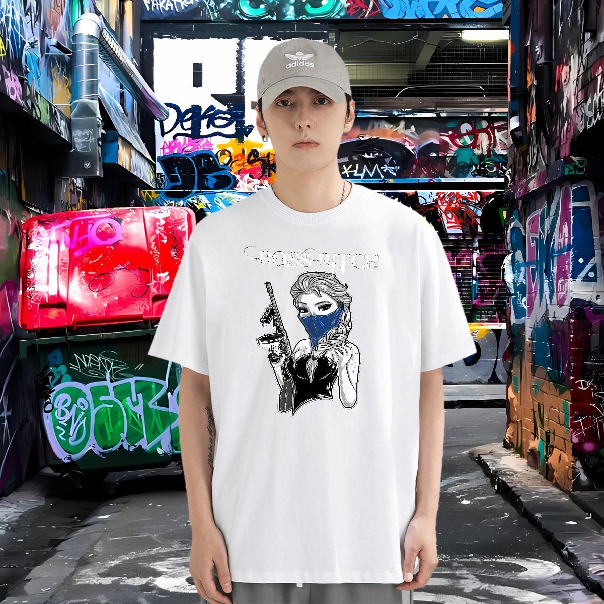 Men T Shirts 230g Pure Cotton portrait Outdoor Crew Neck Breathable Floral Print Tshirts Casual New Unisex Clothings