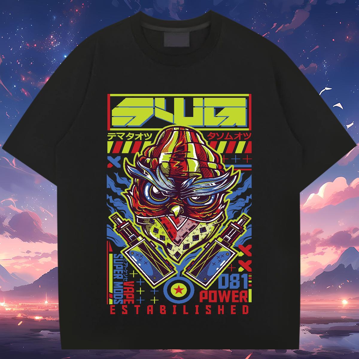 Fashion New T Shirts Men 230g Pure Cotton Owl High Street Hip Hop Tees Breathable Crew Neck High Quality Men Tops Tees Custom Cartoon