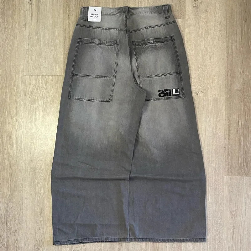 Harajuku solid color washed bag jeans for men Y2K fashion retro punk casual clown gothic high waisted wide leg pants 240808