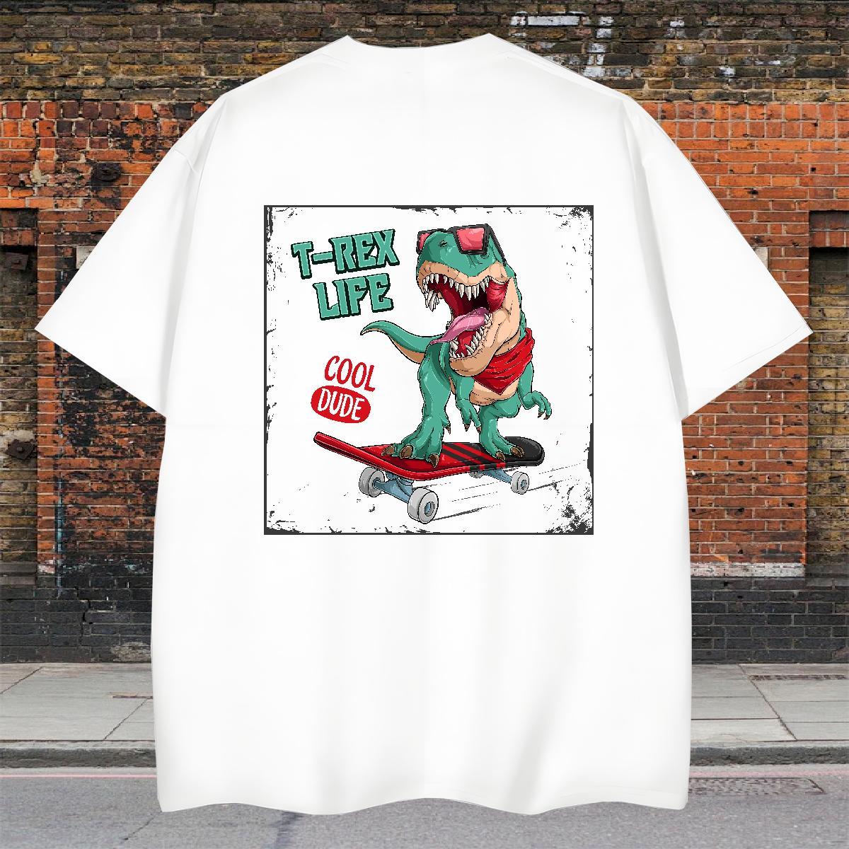 Stylist T shirt 100% Cotton 230g dinosaur Casual Beach Tops Shirt Pure Cotton Loose Men Tees Anime Print