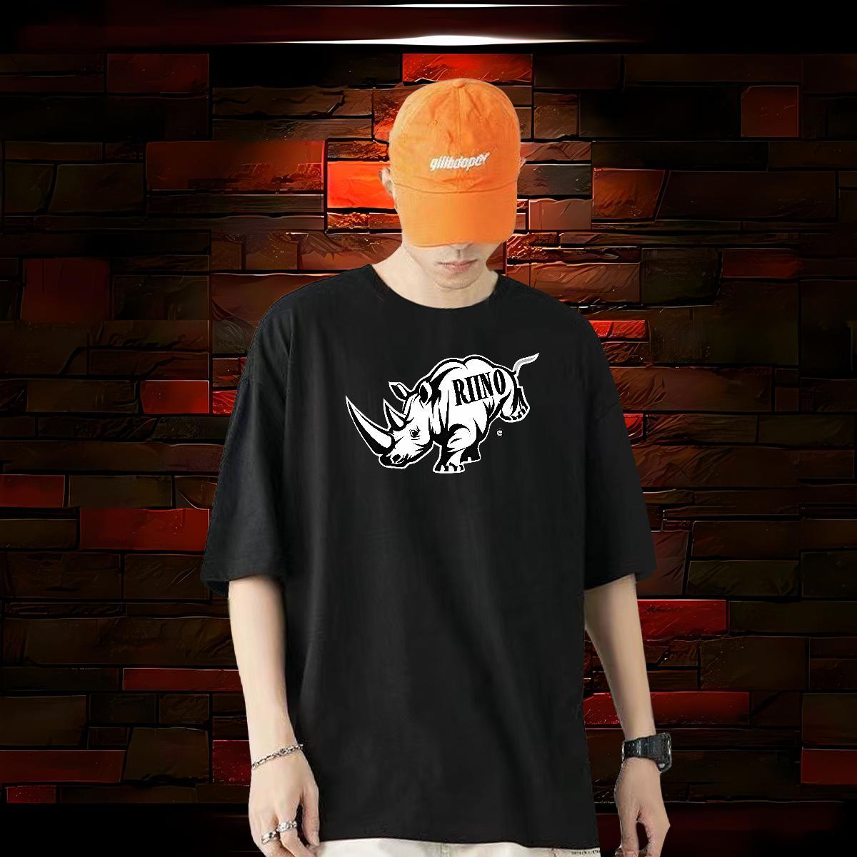 Fashion Casual Mens T Shirts 100% Cotton 230g rhinoceros Outdoor Tee Shirt Breathable Crew Neck Wholesale Tshirts Oversized 3XL 4XL