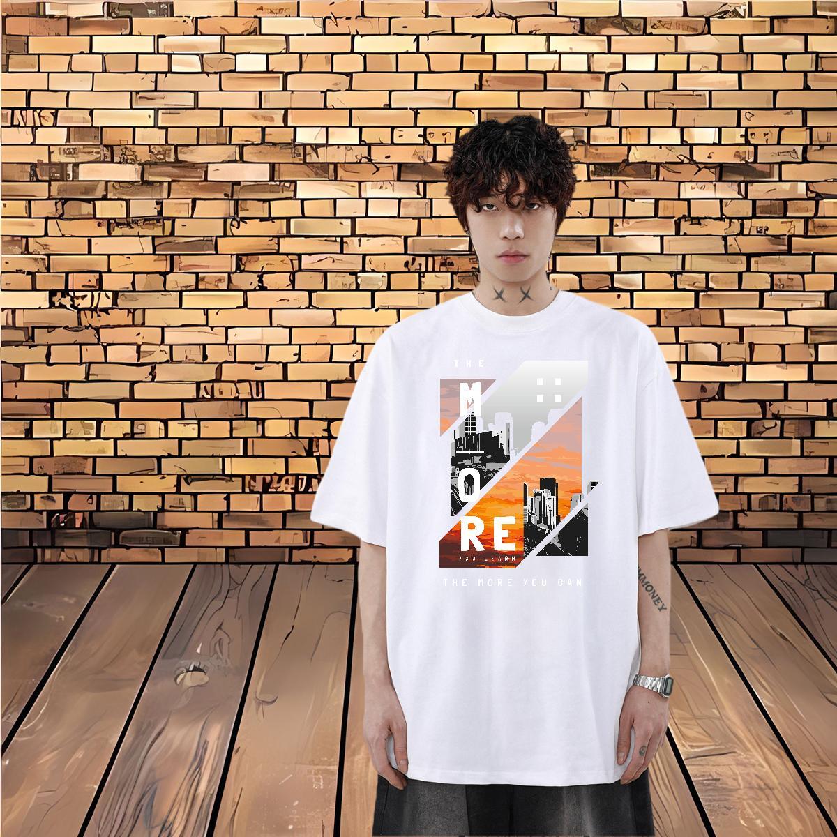 New Designer Men T Shirts 230g Cotton Tall buildings, streets Home Outdoor Clothes Crew Neck Breathable Cool Design Men Tops Tees Oversized 4XL