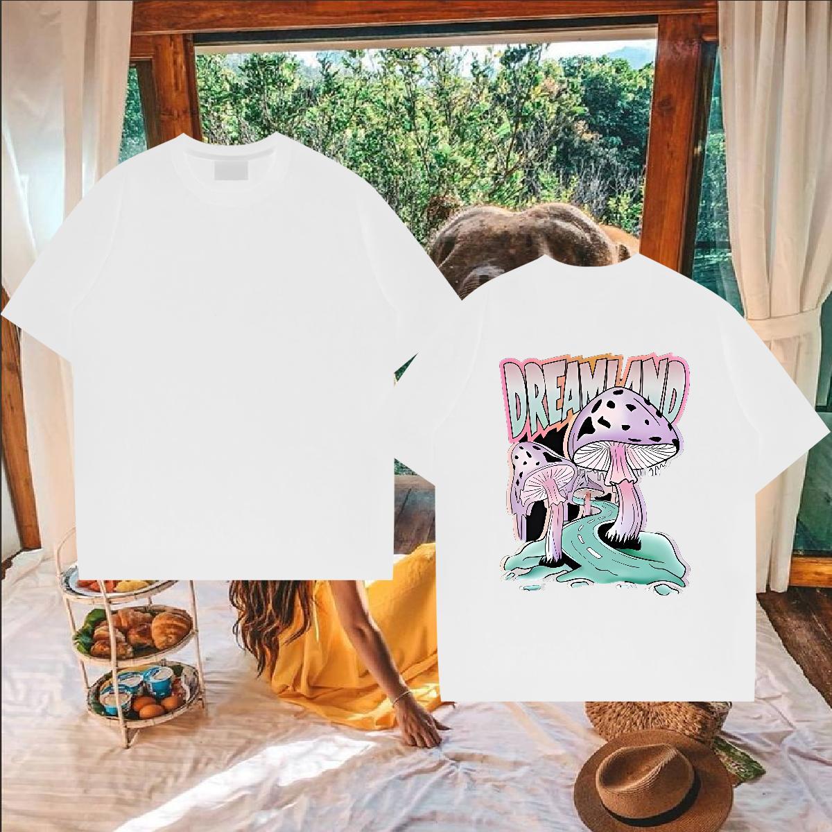 2024 Summer Man T Shirts 230g Pure Cotton mushroom Casual Daily Wear Top Tees Breathable Crew Neck Loose Men Tees Custom Cartoon