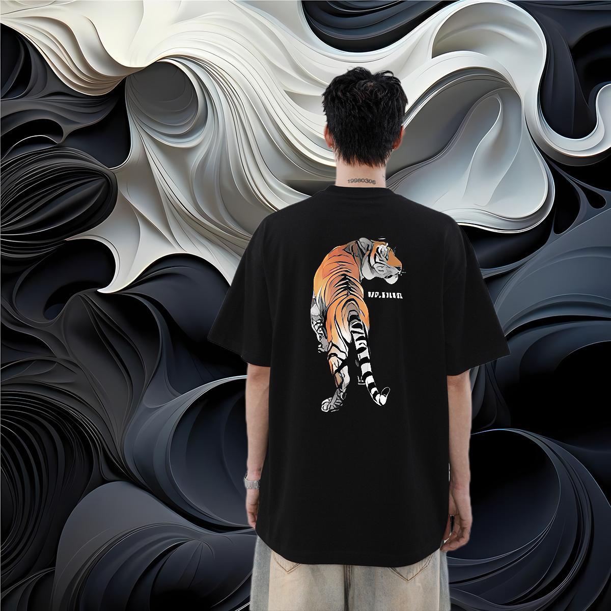 DIY T-Shirts for Men 230g 100% Cotton tiger Home Outdoor Clothes Breathable Soft Comfortable Tshirts Floral Print