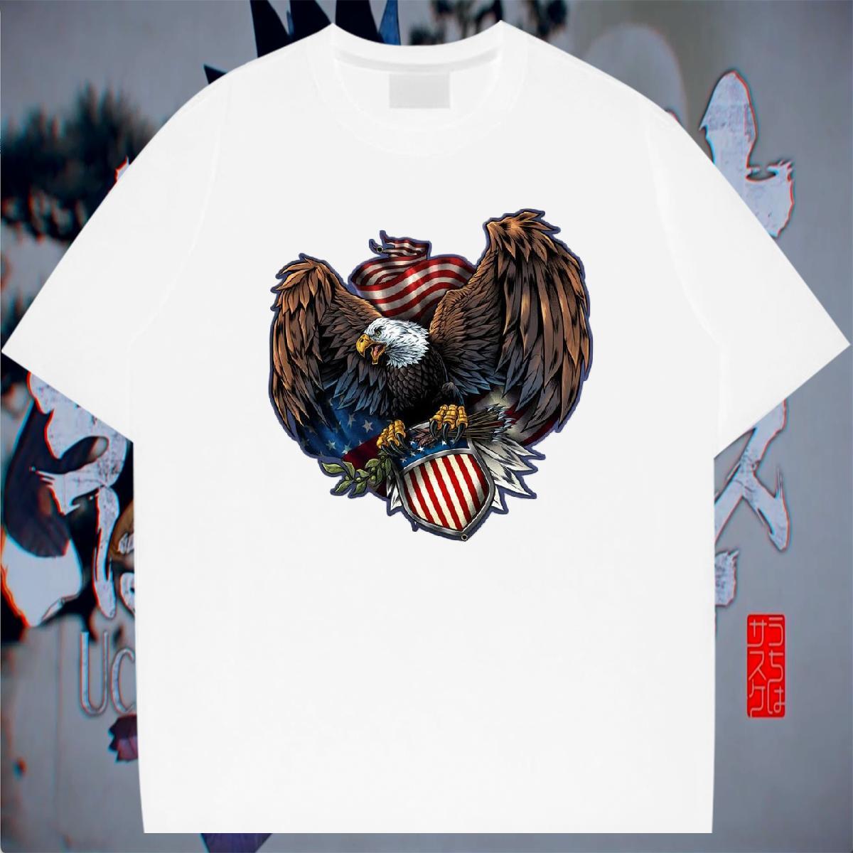 Wholesale Men Tees 230g Pure Cotton Casual Beach eagle Floral Print Short Sleeve O-Neck Fashion New T-Shirts Tops Shirt