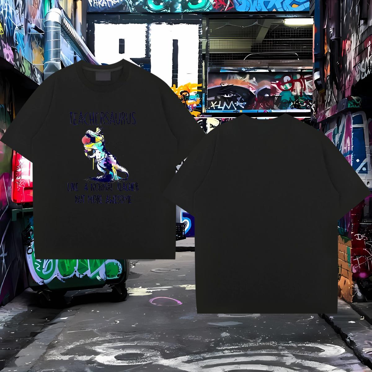 Fashion T-Shirts 230g 100% Cotton dinosaur Daily Wear Top Tees O-Neck Short Sleeve Designer Mens Tshirts Black White