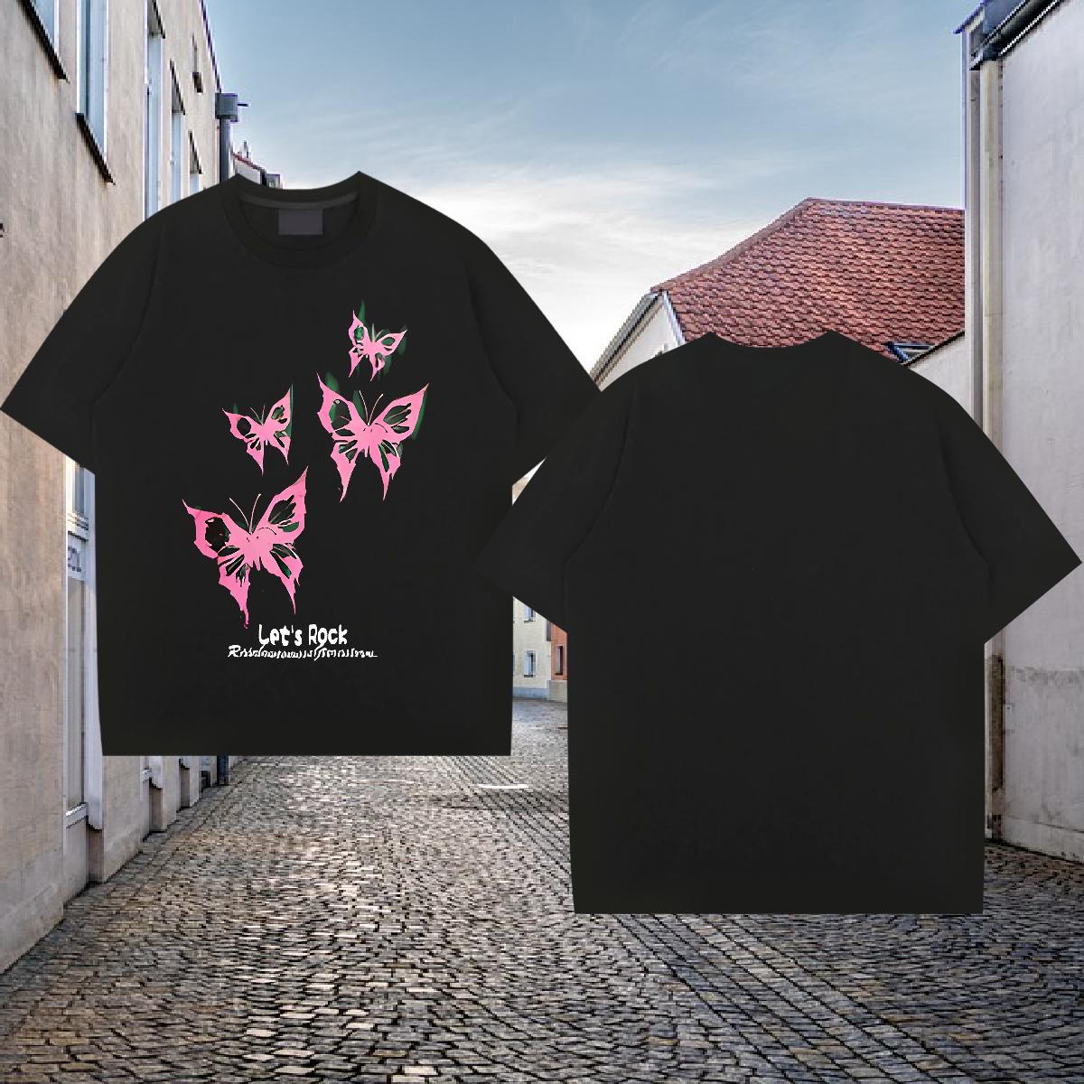 DIY T Shirts Men 100% Cotton 230g Butterfly Summer Casual Tshirts Breathable Short Sleeve TOP Quality Men Tees White Plus Size