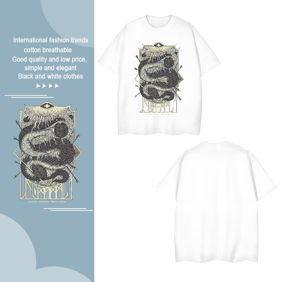 T shirt 230g 100% Cotton snake Summer Casual Short Sleeve O-Neck Black Oversized Couples T Shirts 2024 Unisex Wear