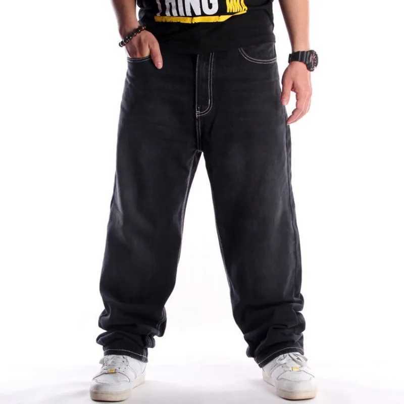 Mens Street Trends Black Washed Jeans Hip Hop Trousers Baggy Jeans For Male Hiphop Skateboard Denim Pants Loose Plus Size 44 46M240803