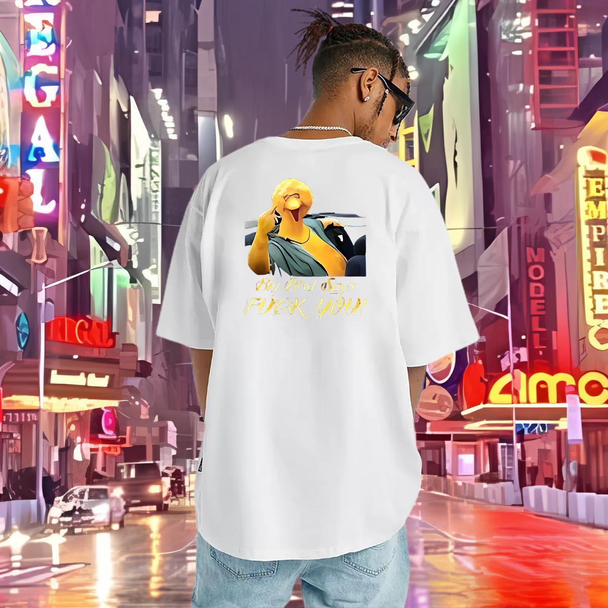 New Mens T Shirts 100% Cotton 230g bird High Street Hip Hop Top Tees Breathable Short Sleeve High Quality Men Tshirts Black Oversized