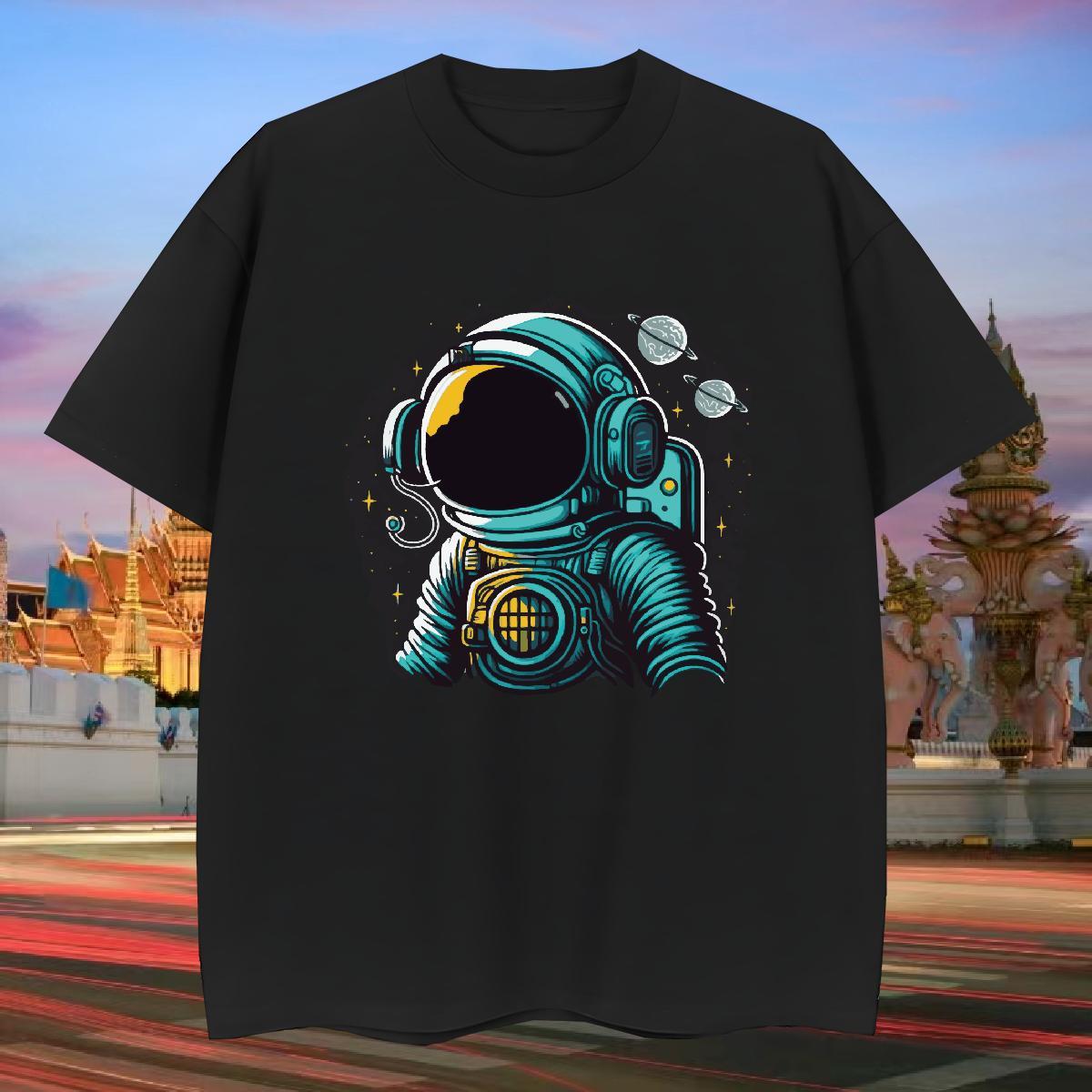 T-Shirts for Men 230g Cotton cosmonaut Hip Hop Breathable Short Sleeve Customized Couples T Shirts Classic Cool Tshirts