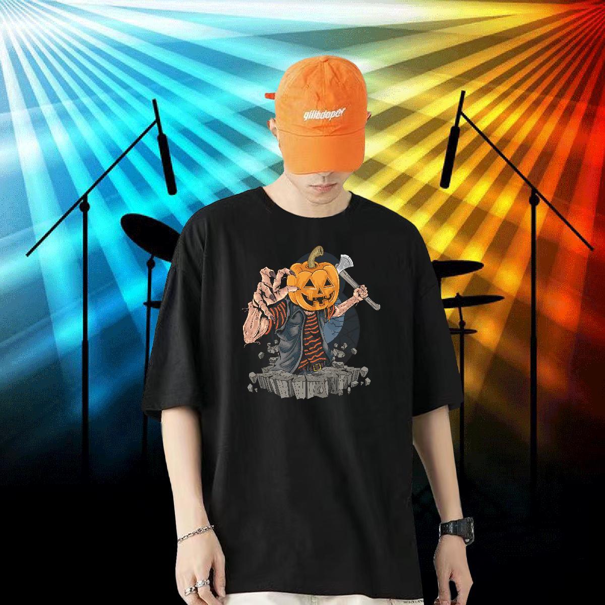 Designer Man T Shirts 100% Cotton 230g Halloween Street Tops Breathable Crew Neck Popular Tshirts Cartoon Print