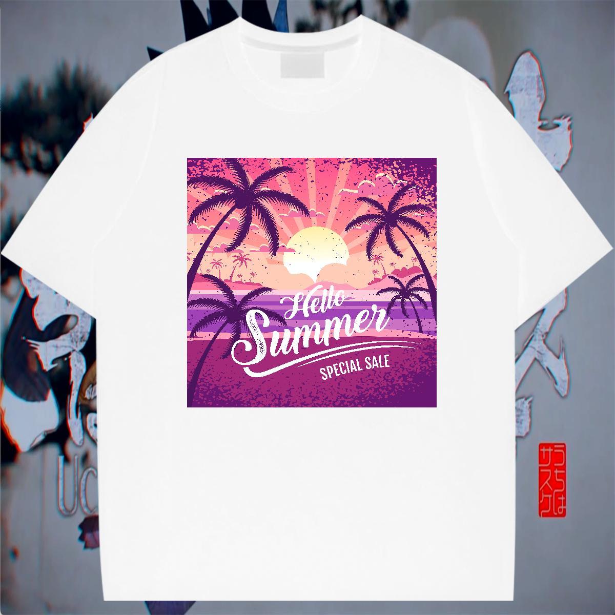 Designer Mens Tshirts 230g Pure Cotton Beach pink sky DIY Breathable Crew Neck Fashion Designer Mens T Shirts Tops Shirt