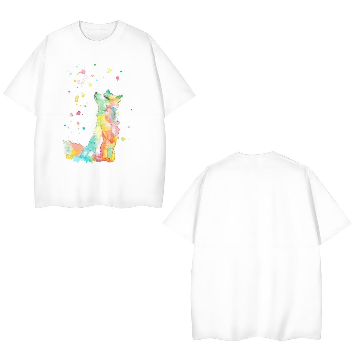 Loose Tshirt for Man Woman 230g Cotton wolf Man T Shirts Anime Printing Street Breathable Crew Neck Custom Anime Brand Clothes