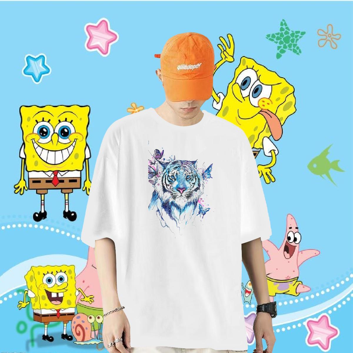 Casual New Men T Shirts 100% Cotton 230g tiger Street Wear Tees Breathable Short Sleeve Comfortable Men Tees Plus Size Cartoon