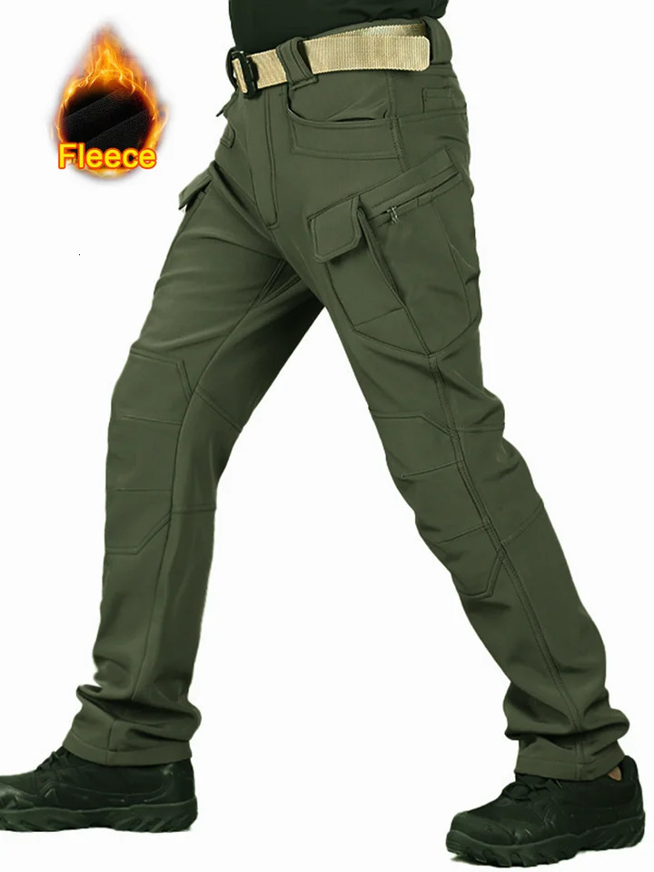 Flap Pocket Mens Fleece Straight Leg Cargo Pants Loose Casual Tactical Work For Hiking Climbing 240806