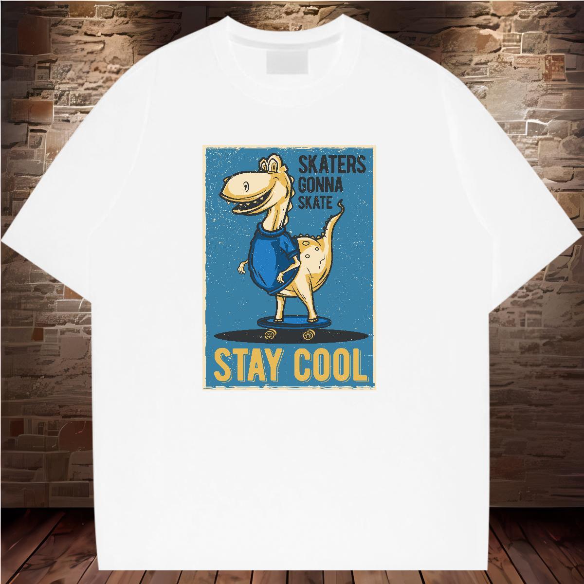 Classic Casual T-Shirts for Men 230g 100% Cotton dinosaur Summer Casual Tops Tees Round Neck Short Sleeve TOP Quality Couples T Shirts Customized Prin