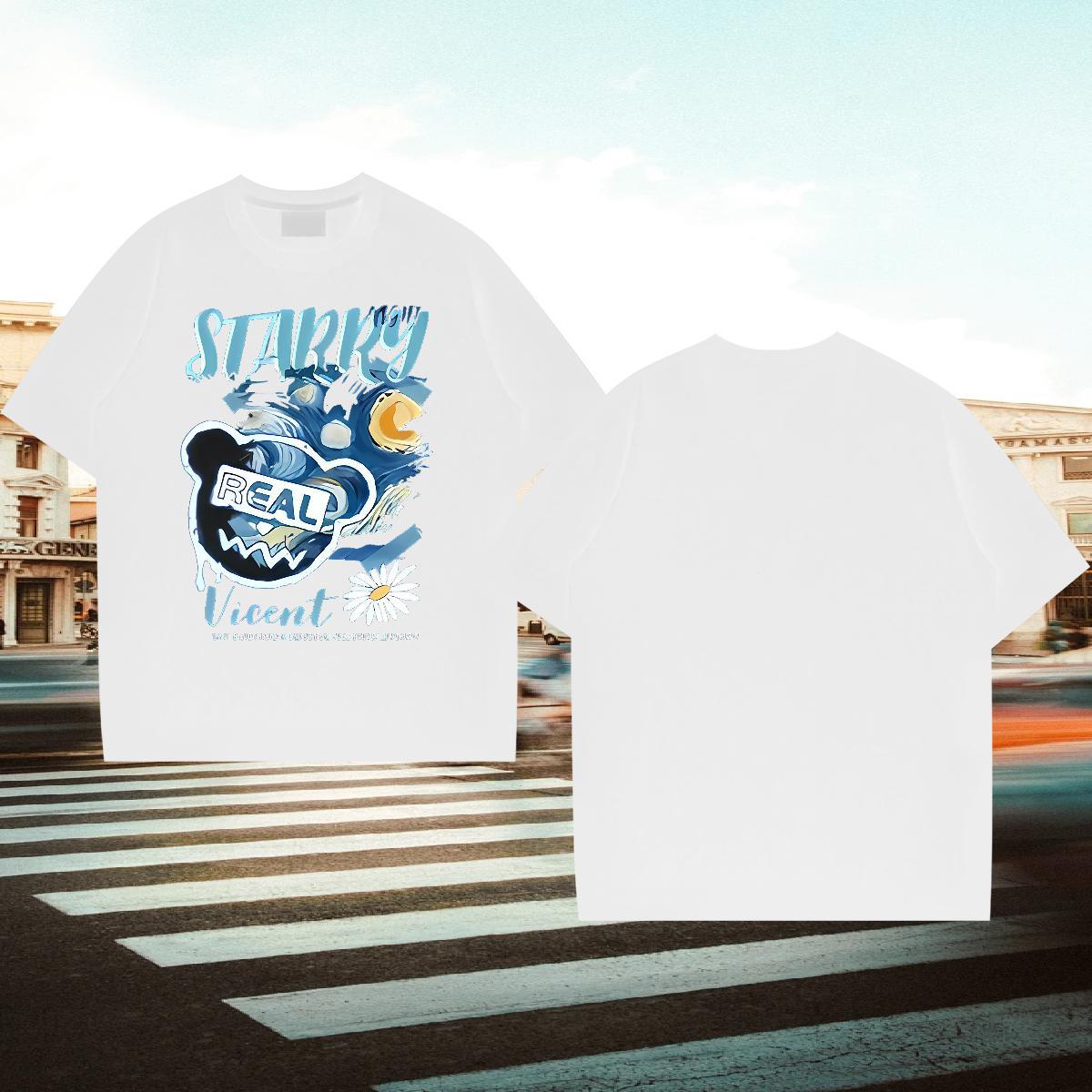 Brand Men Tees 230g 100% Cotton Home Outdoor bear Cartoon Print Short Sleeve Soft 2024 Summer T-Shirts Tops