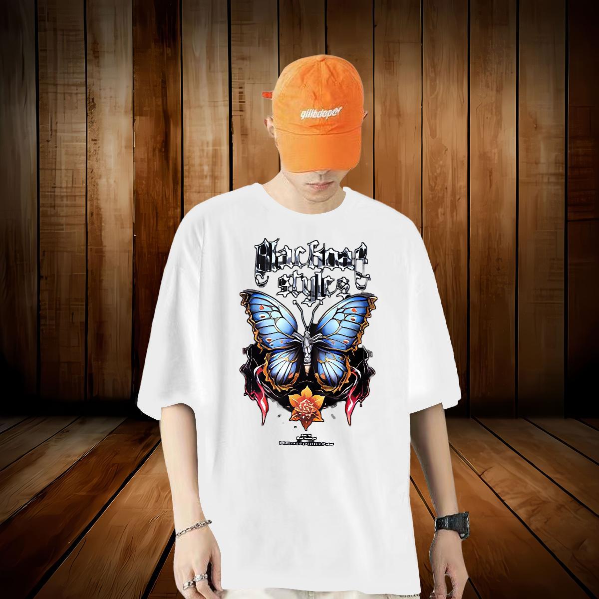 New Arrival Men T Shirts 230g Cotton Butterfly Outdoor Tops Shirt Breathable Short Sleeve Brand Men Tees DIY