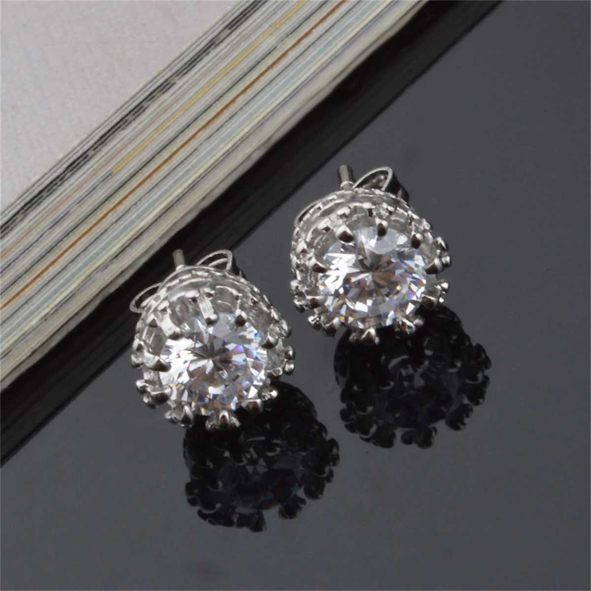 Silver plated fashion jewelry 8MM round 2-carat cubic zirconia stud earrings W240803