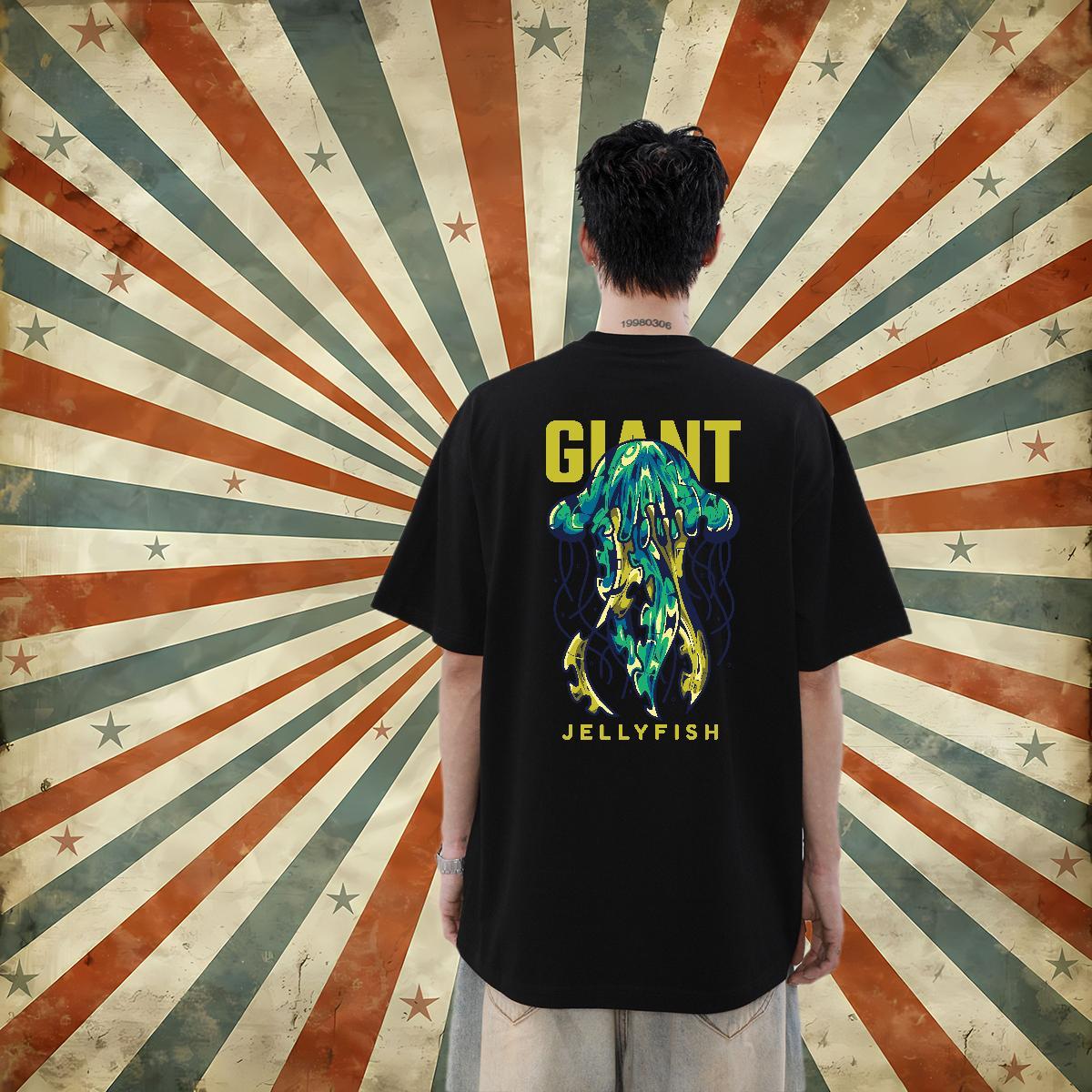 New Mens T Shirts 100% Cotton 230g jellyfish Beach Tops Tees Round Neck Short Sleeve Classic Men Clothes T-Shirt Anime