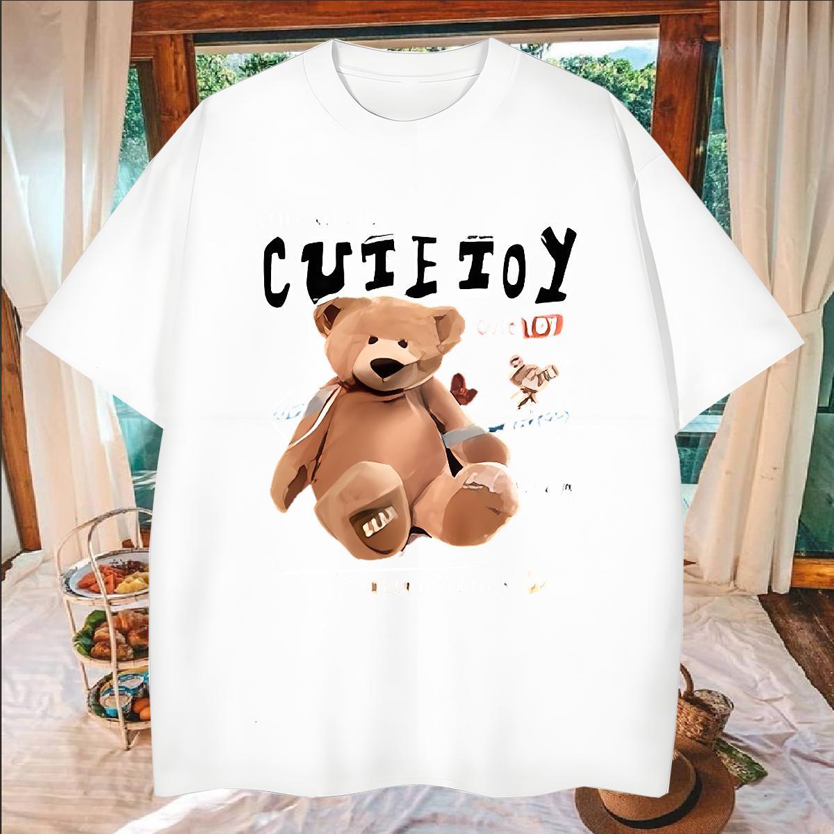 New Mens T Shirts 230g Pure Cotton bear Sports Casual Tops Shirt Breathable Soft Comfortable Men Clothes T-Shirt Oversized