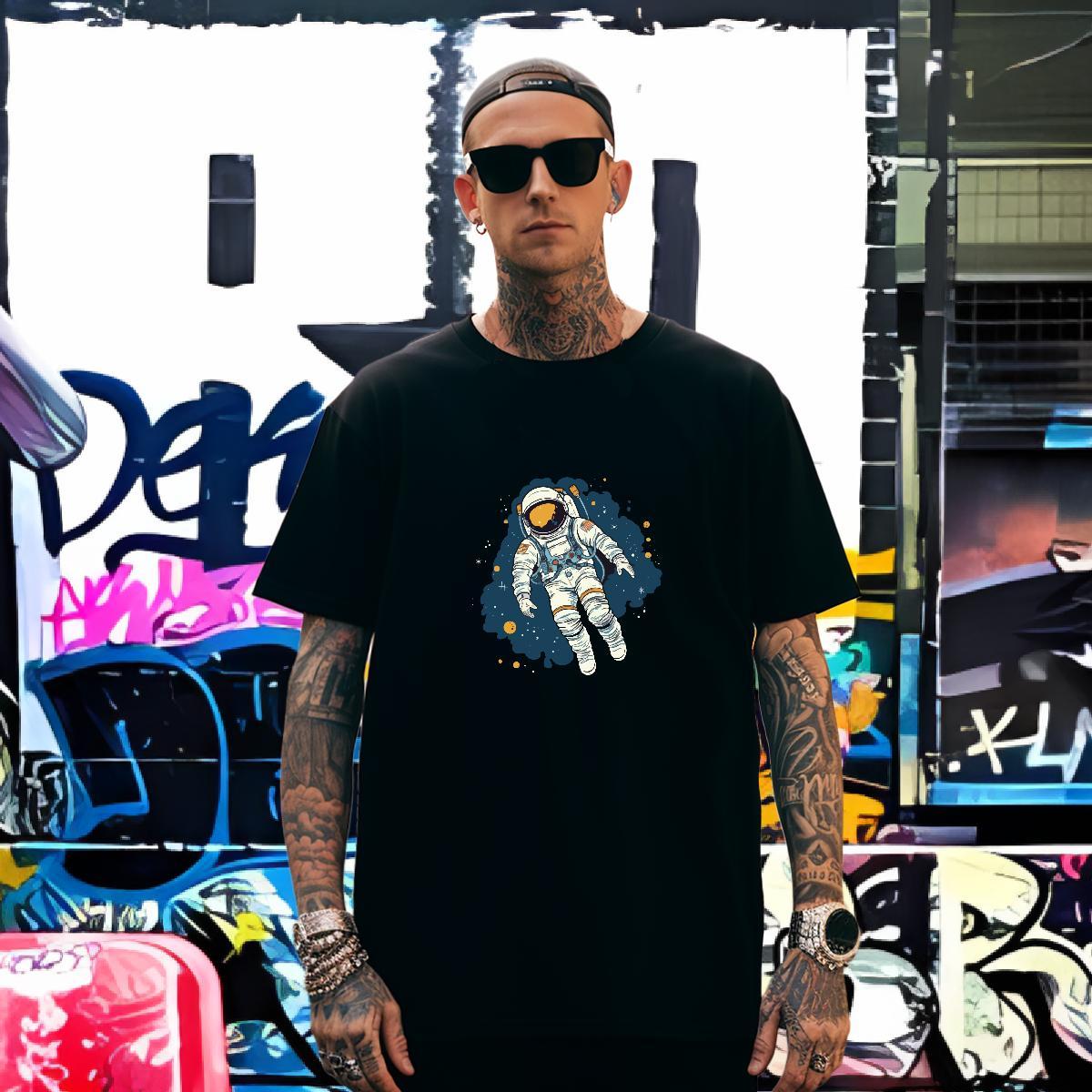 T Shirts Men 230g Cotton universe Street Casual Crew Neck DIY Printed Men Tees Free Shipping Loose Fit Tops