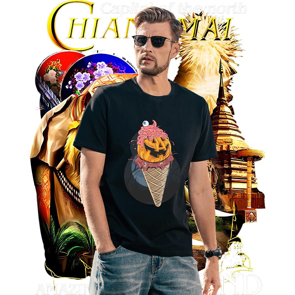 Wholesale Men Tops Tees 230g 100% Cotton pumpkin T-Shirts for Men Sports Casual Breathable Oversized Designer Fashion Clothes