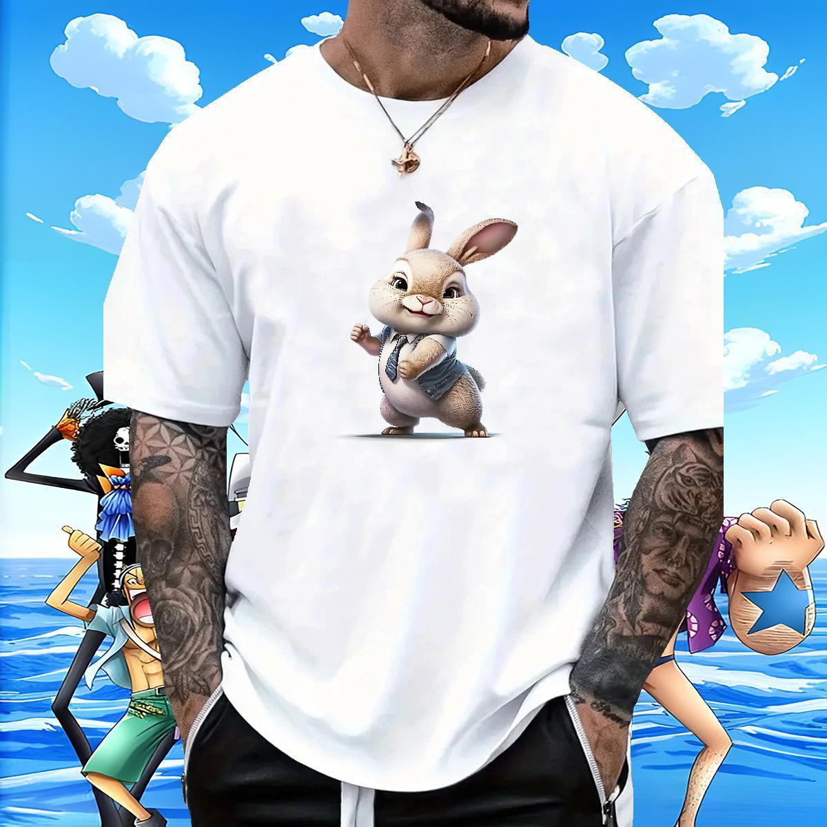 Loose Fit Men Tshirts 230g Pure Cotton Street wear Hip Hop rabbit Oversized 3XL 4XL O Neck Short Sleeves 2024 DIY T Shirts Men Tee Shirt