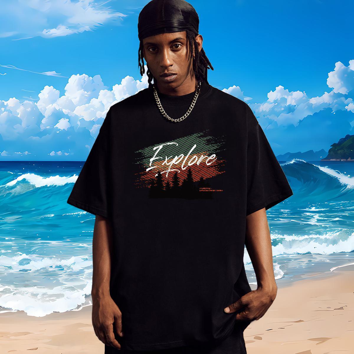 2024 T-Shirts for Men 100% Cotton 230g tree Outdoor Tops Tees Breathable Short Sleeve High Quality Men Tshirts Cartoon Print
