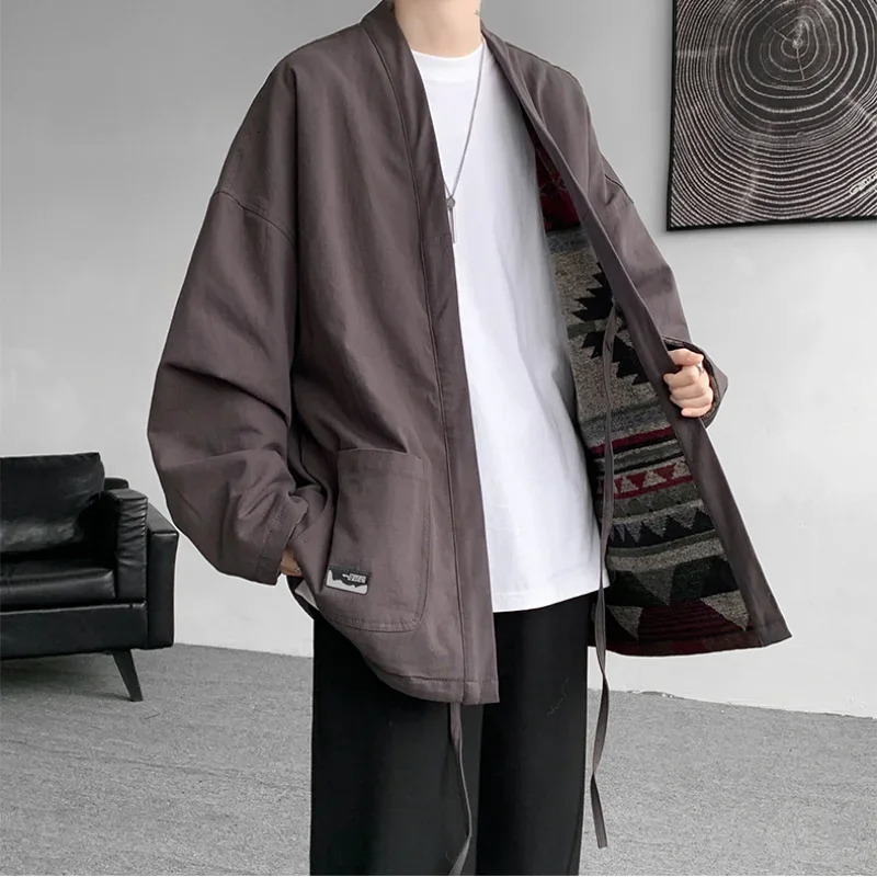 Mens shirt mens casual lace up Chinese style Taoist robe double-sided Chinese style jacket mens oversized shirt M-8XL 240806