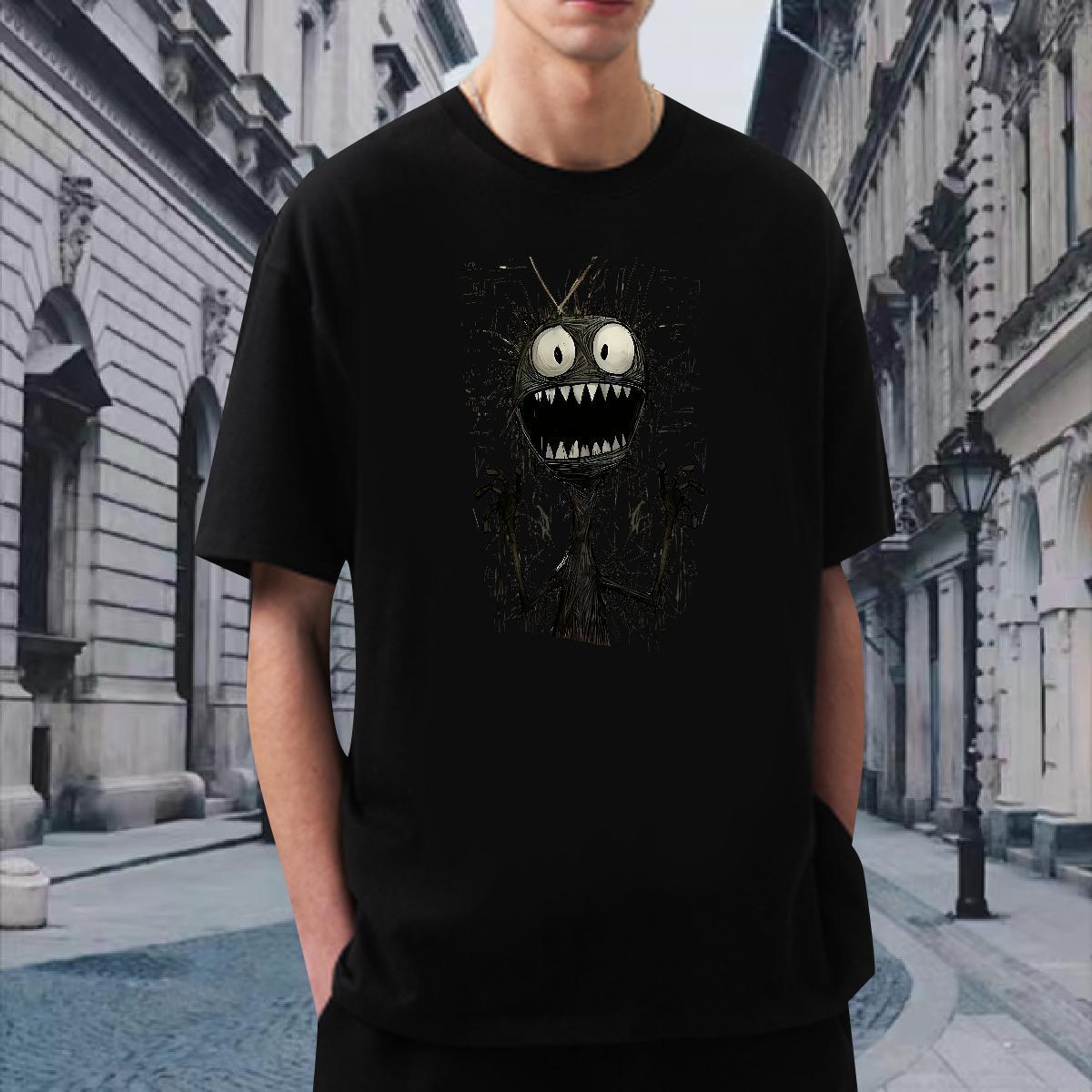 T Shirts Men 230g Pure Cotton Little Monster Street Wear O Neck Short Sleeves Anime Print Men Tees Wholesale Loose Polos