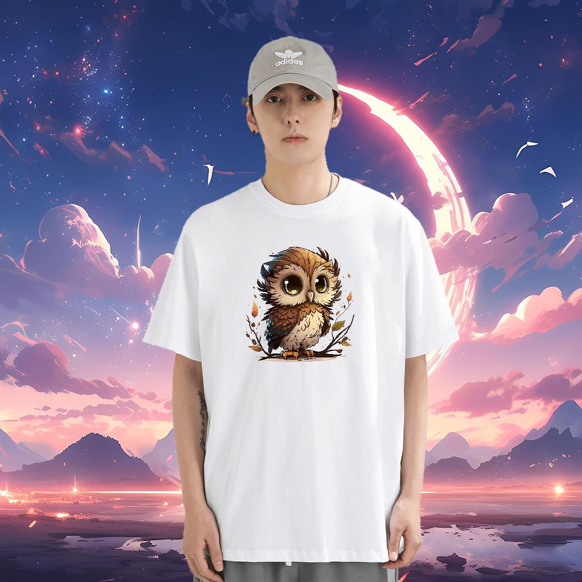 Man T Shirts 230g Cotton Owl Hip Hop Street Pure Cotton Oversized 4XL Tshirt for Man Woman Fashion Design Cool Design Wear