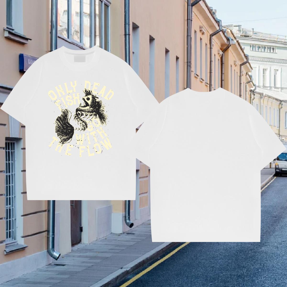 Mens T Shirts 230g Cotton fish Anime Printing Street Breathable Short Sleeve Customized Print Men Tops Tees New Arrival Popular Top Tees