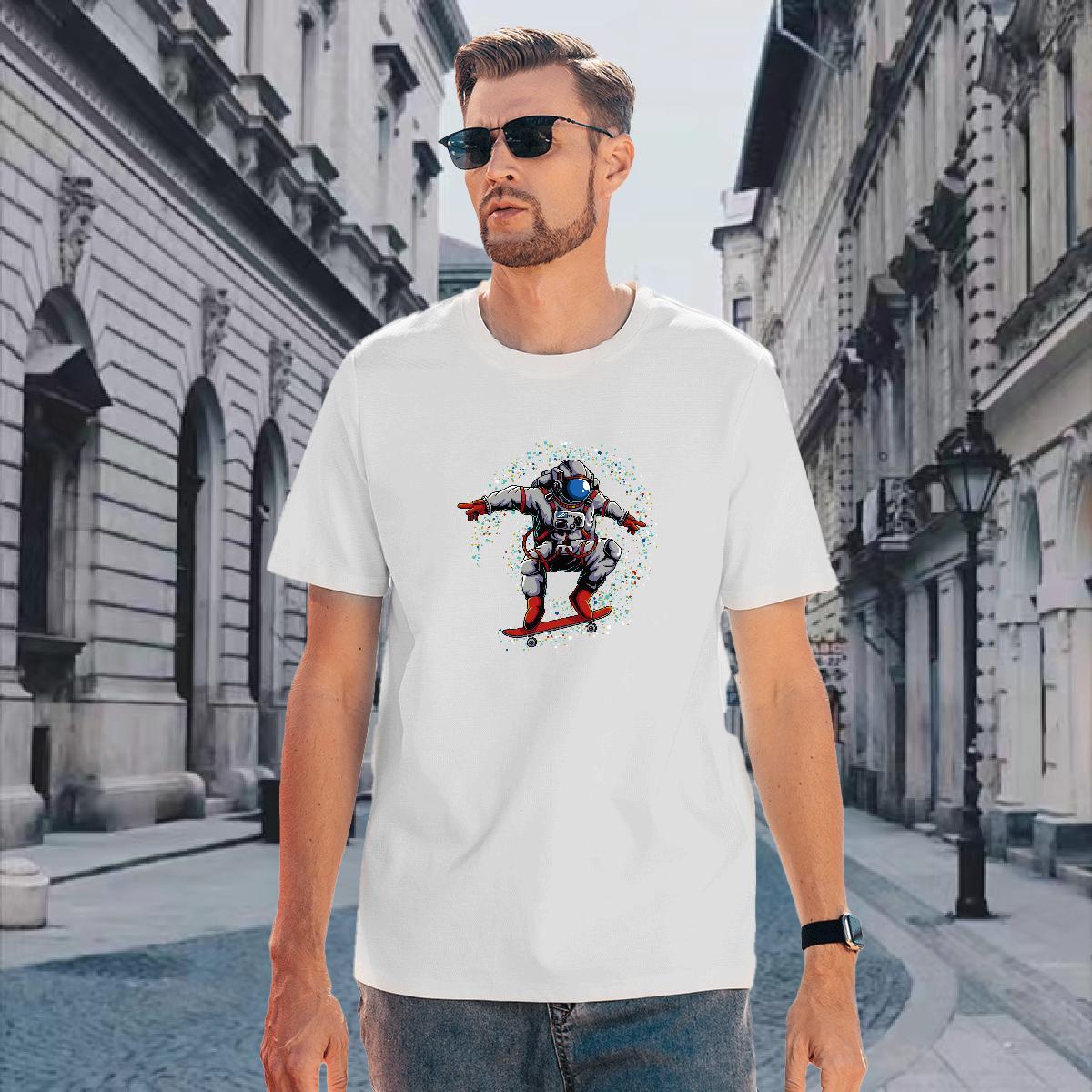 T shirt 230g Cotton cosmonaut Spring Summer Breathable Soft Cartoon Printing L-4XL Men Tshirts Fashion Cool Tops Shirt