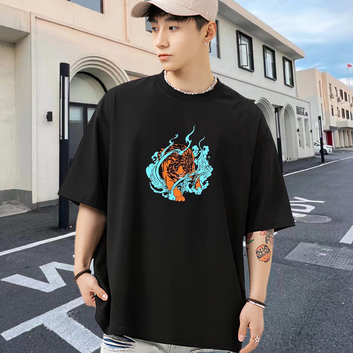 Stylist T Shirt For Man 230g 100% Cotton tiger High Street Hip Hop Wear Short Sleeve Soft TOP Quality Men Clothes T-Shirt Custom Printed