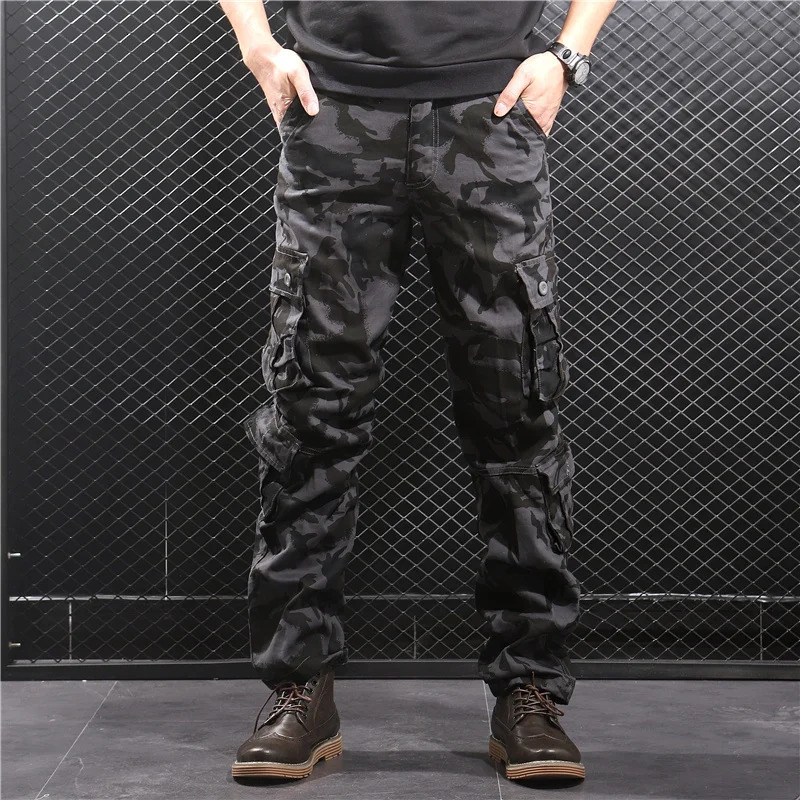Tactical Pants Men Cargo Casual Sports Cotton Trousers Straight Leg Loose Fit Camo Long 240806