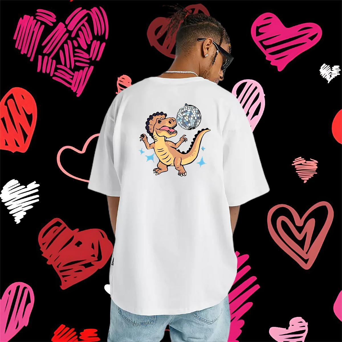 New Arrival Men T Shirts 230g Pure Cotton dinosaur Home Outdoor Tops Breathable Soft High Quality Men Tops Tees Oversized