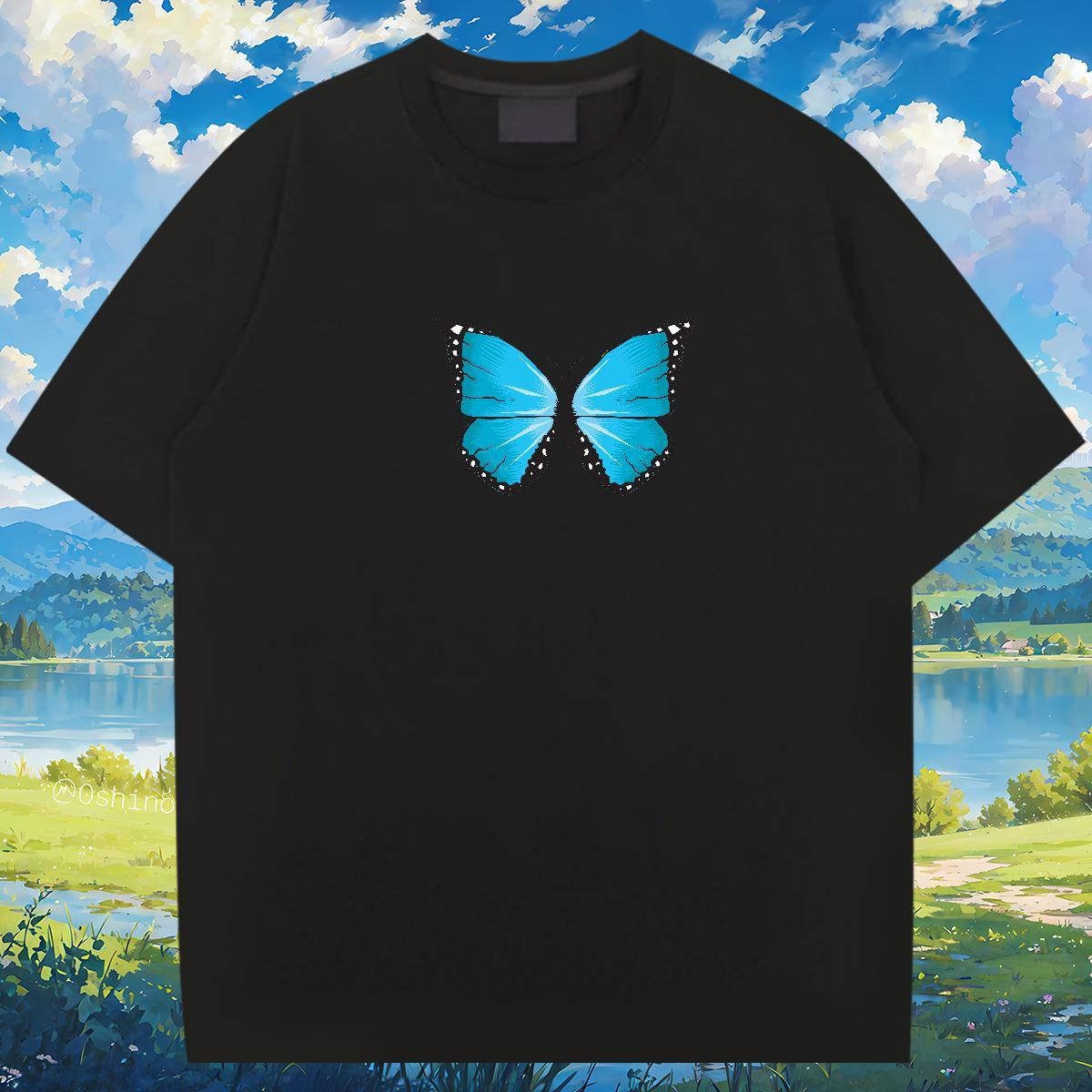 Men T Shirts 100% Cotton 230g Butterfly Hip Hop Breathable Oversized 4XL Men Tees Customized Loose Fit Tops Tees