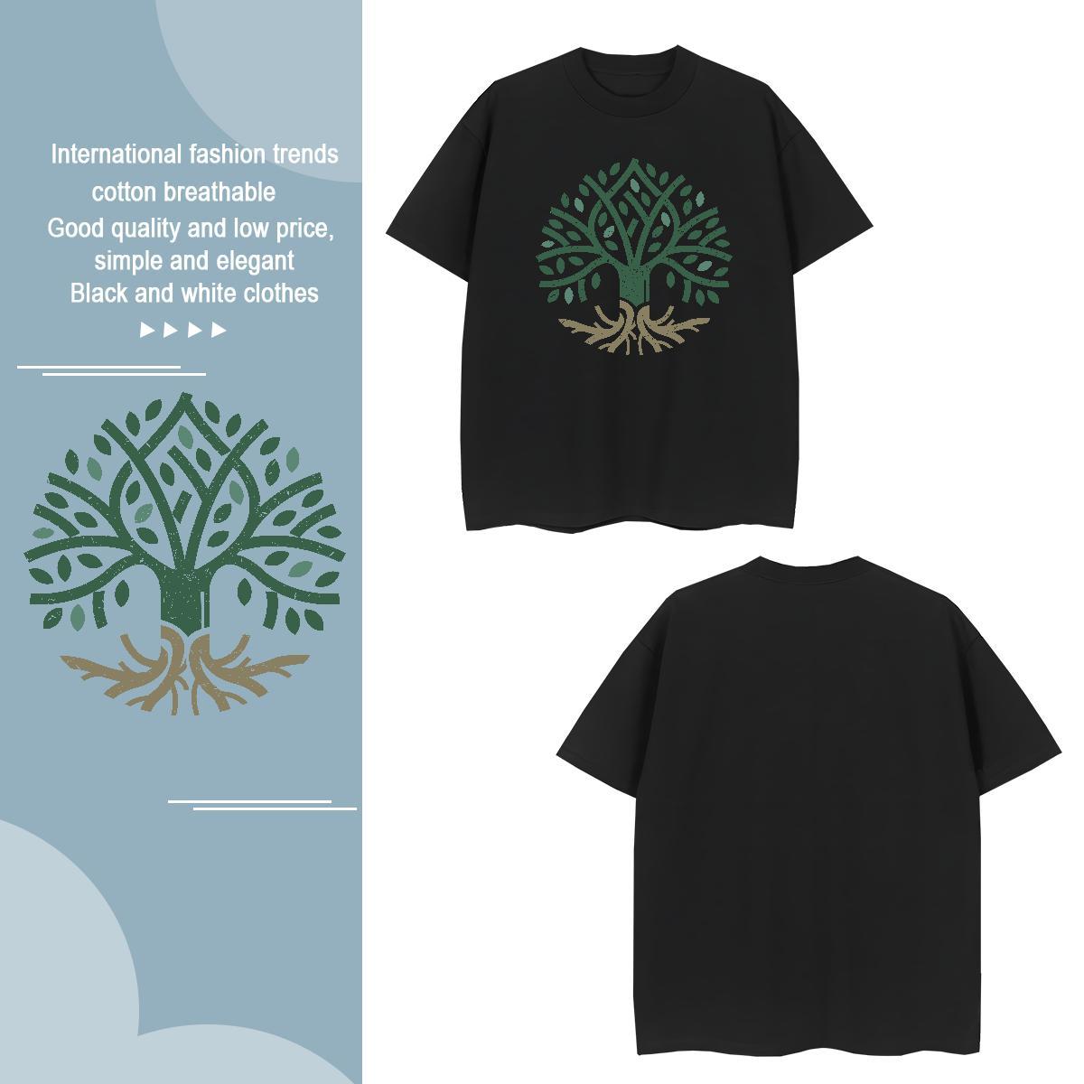 T Shirt For Man 230g Cotton tree Street Wear Round Neck Short Sleeve Skull Tshirt for Man Woman Wholesale Loose Top Tees