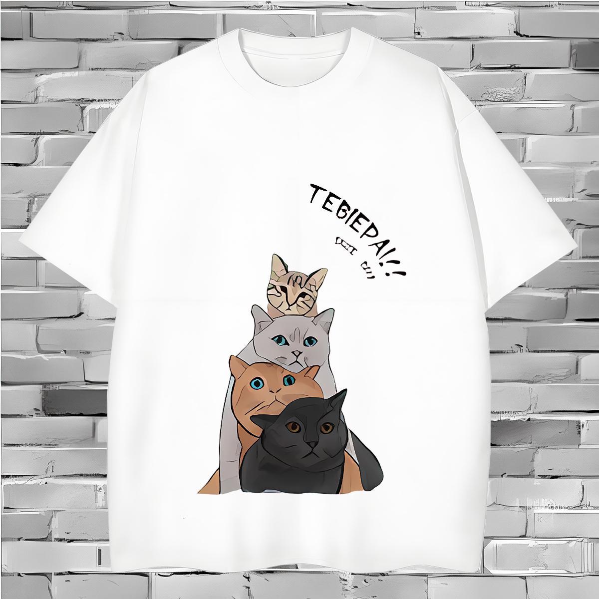T-Shirts 230g 100% Cotton cat Casual Beach Breathable Crew Neck Customized Tshirts 2024 DIY Unisex Tee Shirt