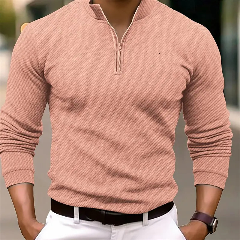 Trend Mens Fashion V-Neck Shirt Long Sleeve Mens Stitching Casual Sport T-Shirt Tops 240814