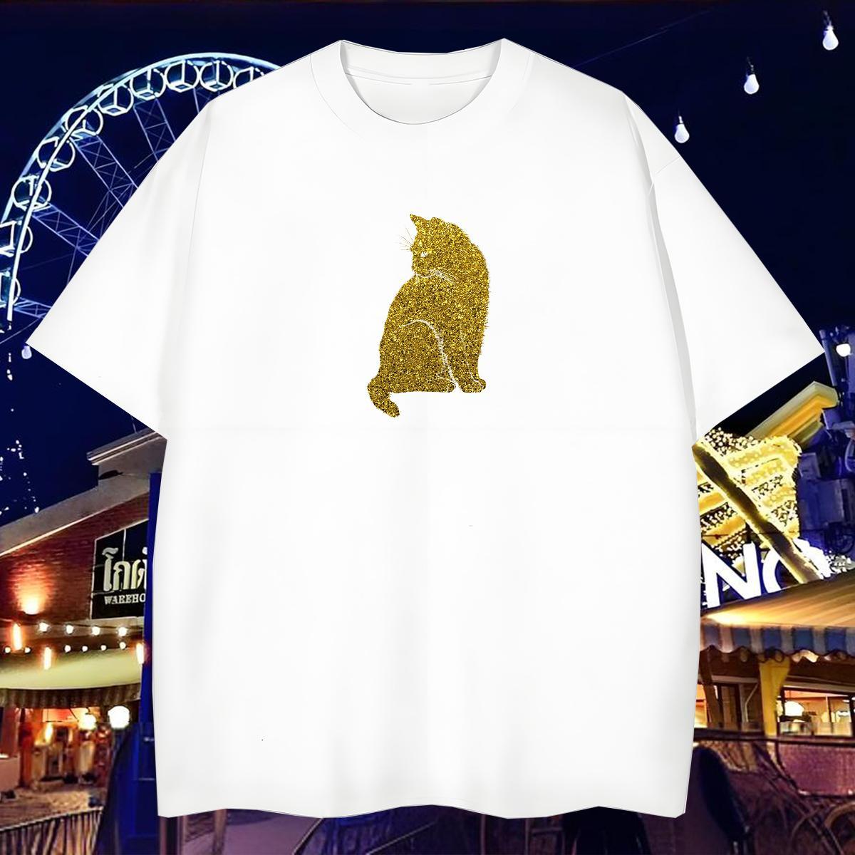 Fashion Casual T-Shirts for Men 100% Cotton 230g cat Daily Outfit Tops Shirt Breathable Soft Loose Mens Tshirts Floral Print